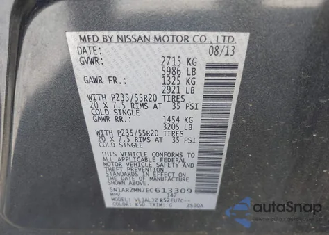 2014 Nissan Pathfinder Platinum from USA, damaged, VIN 5N1AR2MN7EC613309